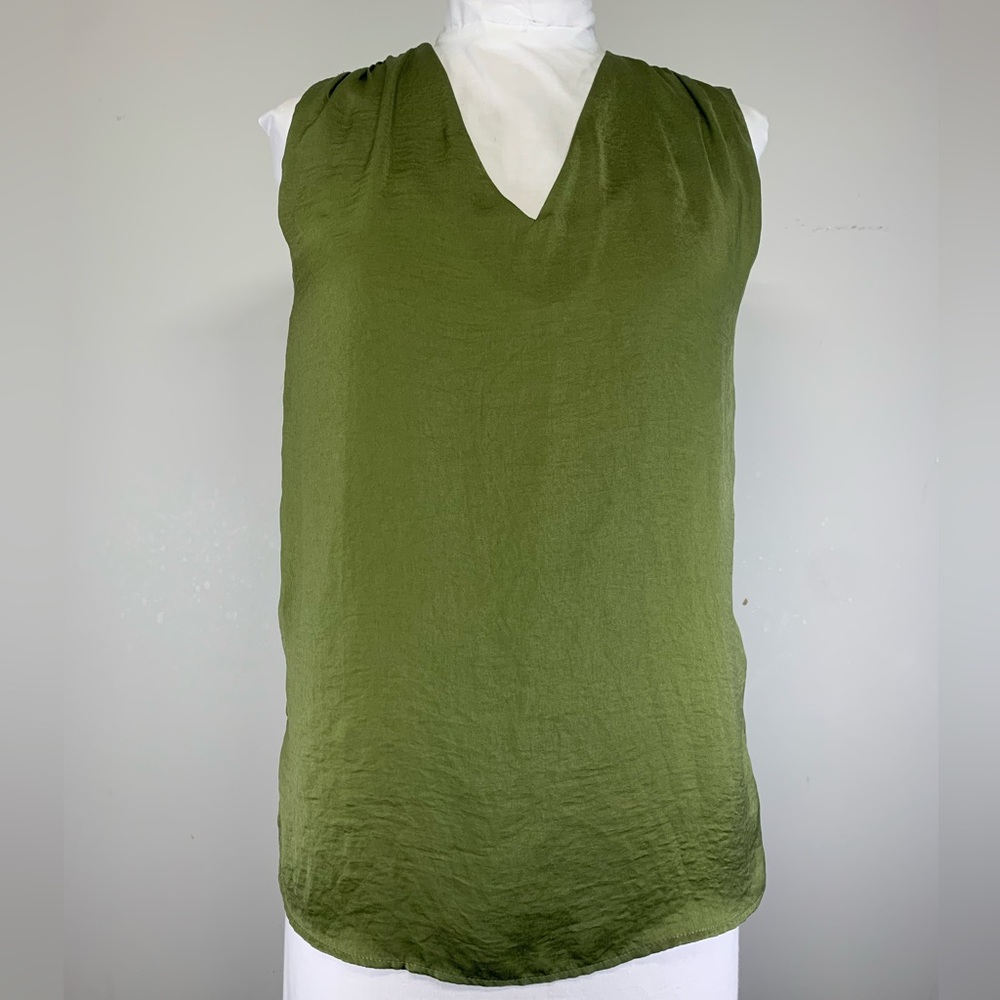 Koton Olive Green V-Neck Silky Sleeveless Blouse - Size: UK 6 / EUR 34 / US 2